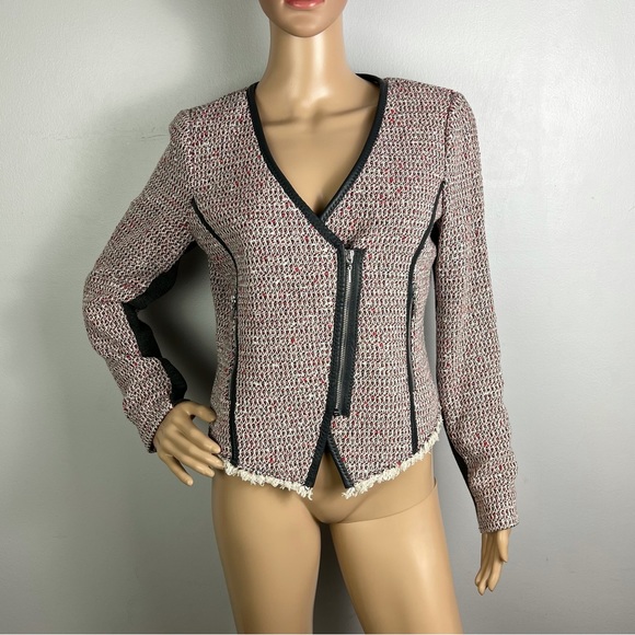 NEW REBECCA TAYLOR LEATHER TRIM TWEED JACKET - Picture 2 of 8